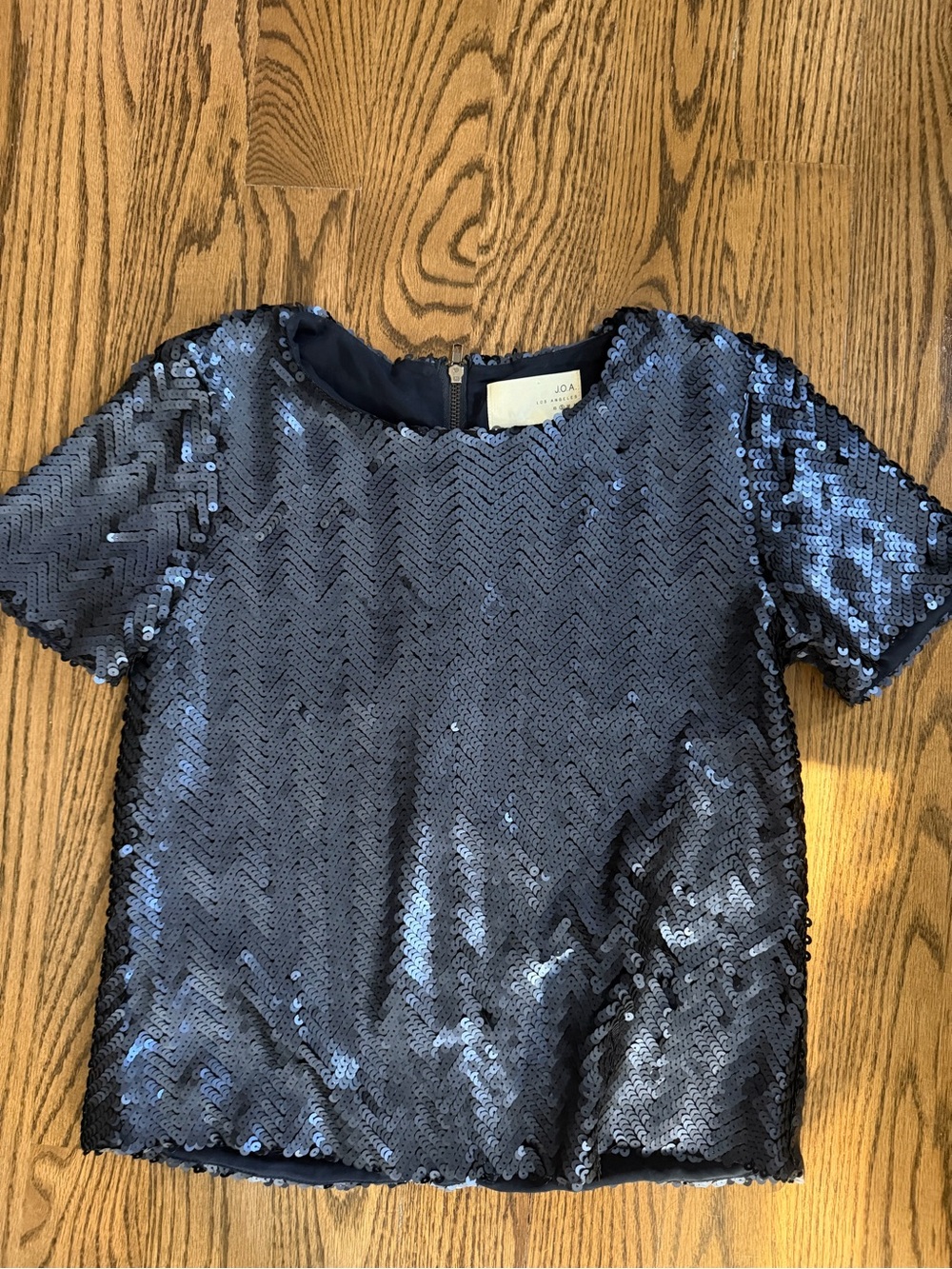 J.O.A. Navy Sequin Short Sleeve Top